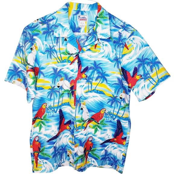 HAWAII Colorful Parrot Hawaiian S/S Shirt Button Up Men's Size Large *Minor Flaw - Picture 1 of 9